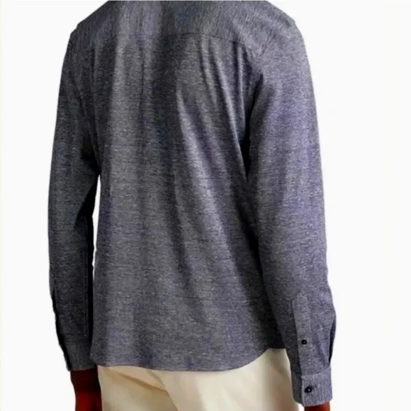 EUC -TED BAKER Men's Heathered Blue linen cotton knit Button Down Shirt - size 3 - Picture 4 of 9